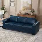 MAYEERTY 93.7 Canapé moderne en similicuir avec accoudoirs carrés, porte-gobelet en PU pour salon, bleu marine
