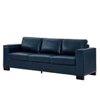 MAYEERTY 93.7 Canapé moderne en similicuir avec accoudoirs carrés, porte-gobelet en PU pour salon, bleu marine