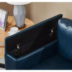 MAYEERTY 93.7 Canapé moderne en similicuir avec accoudoirs carrés, porte-gobelet en PU pour salon, bleu marine
