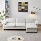 MAYEERTY Modern Luxury Sofa with Ottoman Soft Chenille Upholstered Sofa for Living Room Beige