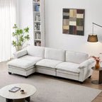 MAYEERTY Canapé de Luxe Moderne avec Ottoman, Canapé Rembourré en Tissu Chenille Doux pour Salon, Beige