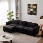 MAYEERTY Luxury Sofa with Ottomans Couch Chenille Upgolstered L Shape Sofa for Living Room Black