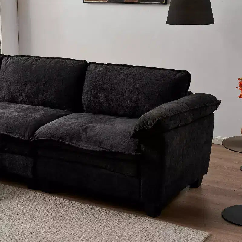 MAYEERTY Luxury Sofa with Ottomans Couch Chenille Upgolstered L Shape Sofa for Living Room Black