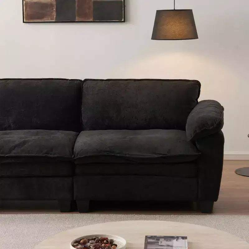 MAYEERTY Luxury Sofa with Ottomans Couch Chenille Upgolstered L Shape Sofa for Living Room Black