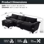 MAYEERTY Luxury Sofa with Ottomans Couch Chenille Upgolstered L Shape Sofa for Living Room Black