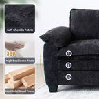 MAYEERTY Luxury Sofa with Ottomans Couch Chenille Upgolstered L Shape Sofa for Living Room Black