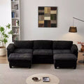 MAYEERTY Modern Luxury Sofa with Two Ottomans Soft Chenille Upholstered Sofa for Living Room Black