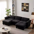 MAYEERTY Modern Luxury Sofa with Two Ottomans Soft Chenille Upholstered Sofa for Living Room Black