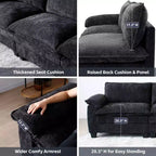 MAYEERTY Modern Luxury Sofa with Two Ottomans Soft Chenille Upholstered Sofa for Living Room Black