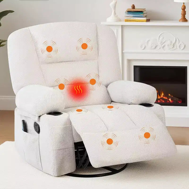 360 Swivel Rocker Recliner Chair, with Heat and Massage, Multi-Function Swivel Glider with Side Pocket & Cup Holders, for Living Room,Bedroom,Home