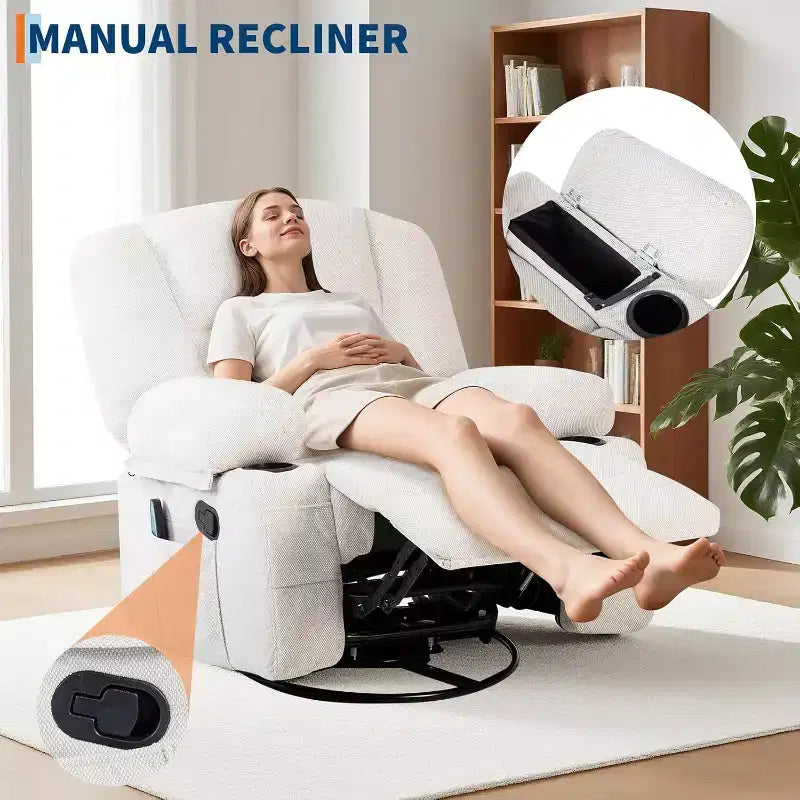 360 Swivel Rocker Recliner Chair, with Heat and Massage, Multi-Function Swivel Glider with Side Pocket & Cup Holders, for Living Room,Bedroom,Home