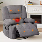 360 Swivel Rocker Recliner Chair, with Heat and Massage, Multi-Function Swivel Glider with Side Pocket & Cup Holders, for Living Room,Bedroom,Home