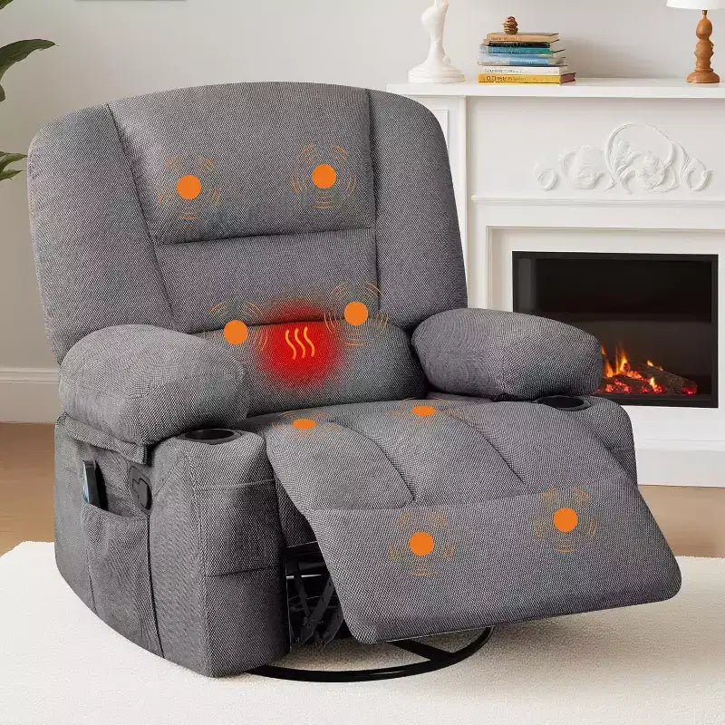 360 Swivel Rocker Recliner Chair, with Heat and Massage, Multi-Function Swivel Glider with Side Pocket & Cup Holders, for Living Room,Bedroom,Home