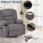 360 Swivel Rocker Recliner Chair, with Heat and Massage, Multi-Function Swivel Glider with Side Pocket & Cup Holders, for Living Room,Bedroom,Home