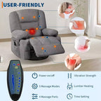 360 Swivel Rocker Recliner Chair, with Heat and Massage, Multi-Function Swivel Glider with Side Pocket & Cup Holders, for Living Room,Bedroom,Home