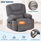 360 Swivel Rocker Recliner Chair, with Heat and Massage, Multi-Function Swivel Glider with Side Pocket & Cup Holders, for Living Room,Bedroom,Home