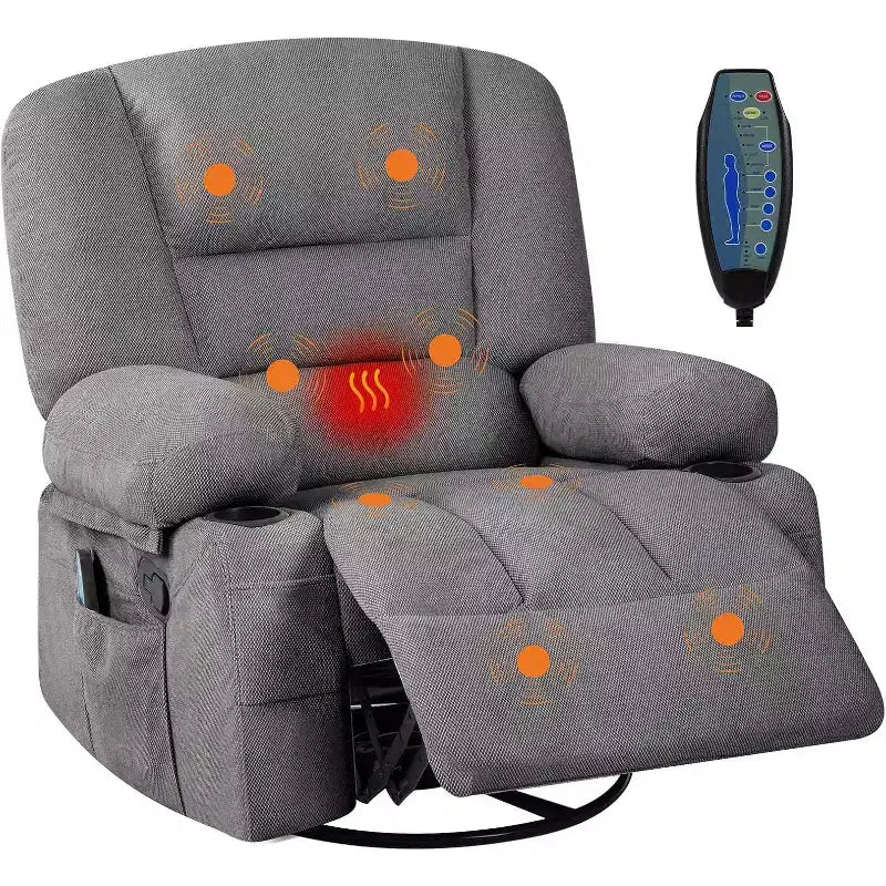 360 Swivel Rocker Recliner Chair, with Heat and Massage, Multi-Function Swivel Glider with Side Pocket & Cup Holders, for Living Room,Bedroom,Home