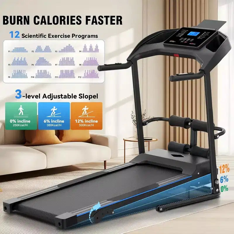 Tapis de course pliable HOMDOX 2026, version améliorée 3,5 CV, avec banc d'abdominaux | Inclinaison/Capacité 159 kg | Écran LCD intelligent – Graisse corporelle/Fréquence cardiaque, équipement d'exercice multifonctionnel
