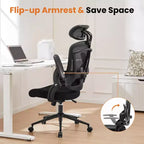 TUYOHW High-Back Ergonomic Office Chair with Adjustable Lumbar Support, Gaming Chair with Flip Up Arms, Mesh Computer Chair for Home, Office