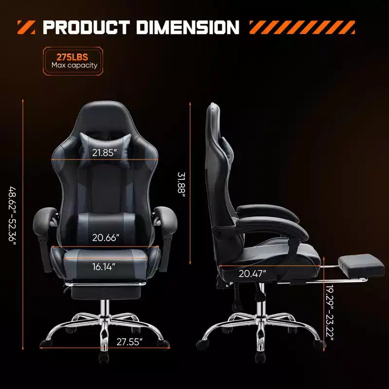 TUYOHW Ergonomic Gaming Chair with Footrest, PU Leather Recliner with Headrest and Fixed Up Armrest, Computer Chair for Study, Office