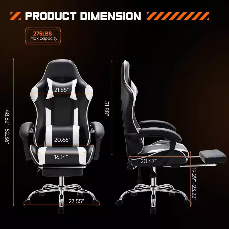 TUYOHW Ergonomic Gaming Chair with Footrest, PU Leather Recliner with Headrest and Fixed Up Armrest, Computer Chair for Study, Office
