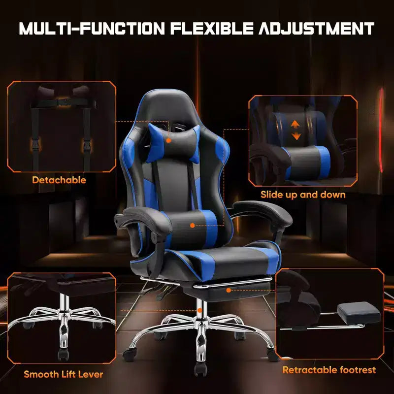 TUYOHW Ergonomic Gaming Chair with Footrest, PU Leather Recliner with Headrest and Fixed Up Armrest, Computer Chair for Study, Office