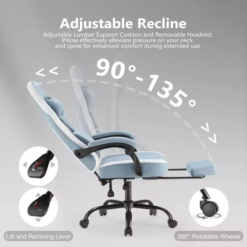 Chaise de bureau ergonomique TUYOHW avec accoudoirs rembourrés, chaise de jeu avec support lombaire, chaise roulante pivotante avec roulettes pour la maison, le bureau