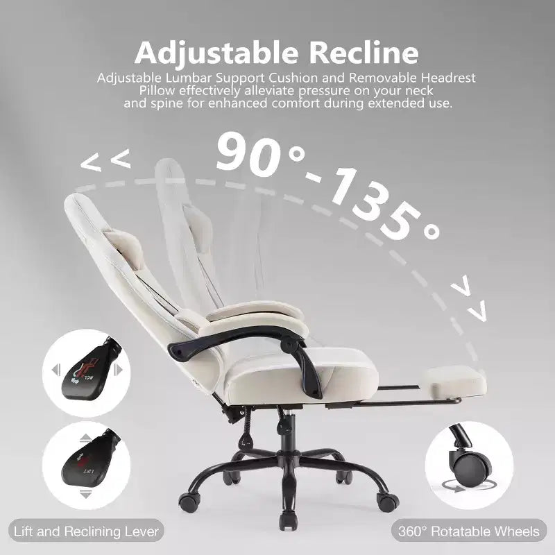 Chaise de bureau ergonomique TUYOHW avec accoudoirs rembourrés, chaise de jeu avec support lombaire, chaise roulante pivotante avec roulettes pour la maison, le bureau