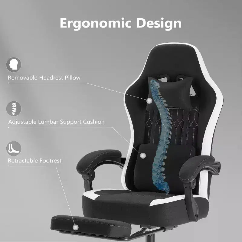 Chaise de bureau ergonomique TUYOHW avec accoudoirs rembourrés, chaise de jeu avec support lombaire, chaise roulante pivotante avec roulettes pour la maison, le bureau