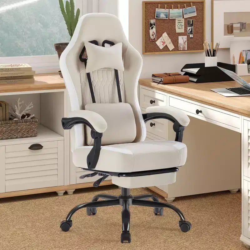 Chaise de bureau ergonomique TUYOHW avec accoudoirs rembourrés, chaise de jeu avec support lombaire, chaise roulante pivotante avec roulettes pour la maison, le bureau