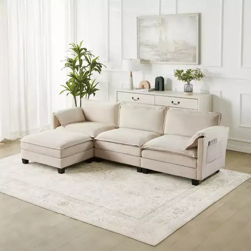 Mid-Century Modern 3-Seater Cloud Sofa with Double-Layer Cushions, Comfortable Upholstered Couch for Living Room, Bedroom-Panipeachy