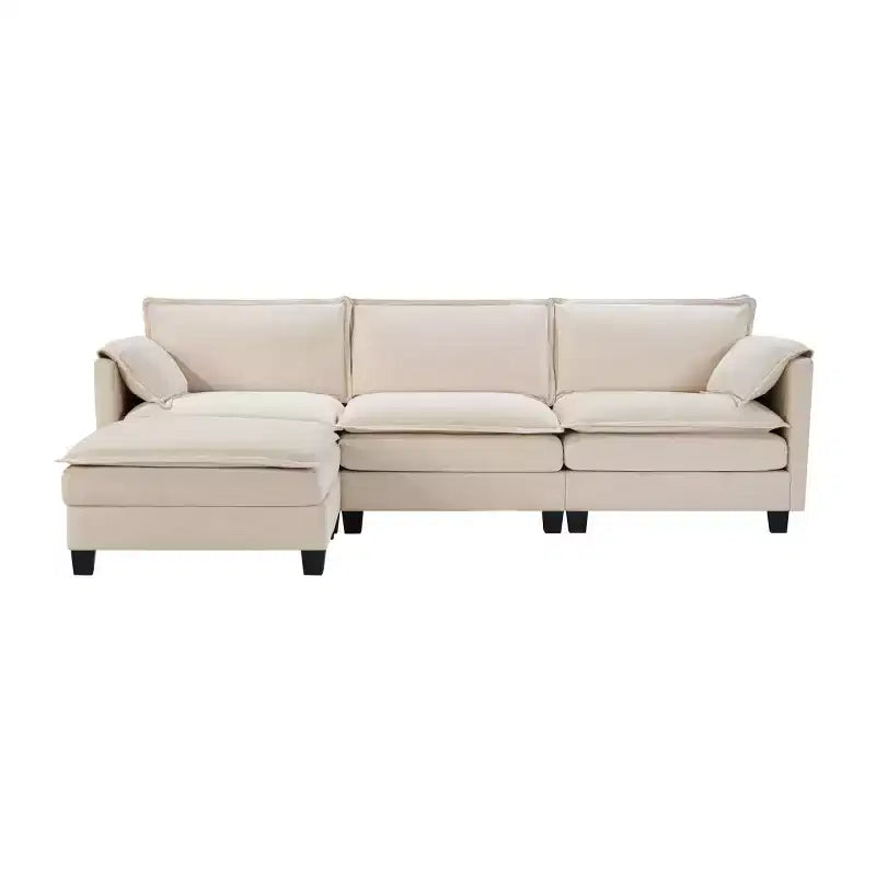 Mid-Century Modern 3-Seater Cloud Sofa with Double-Layer Cushions, Comfortable Upholstered Couch for Living Room, Bedroom-Panipeachy