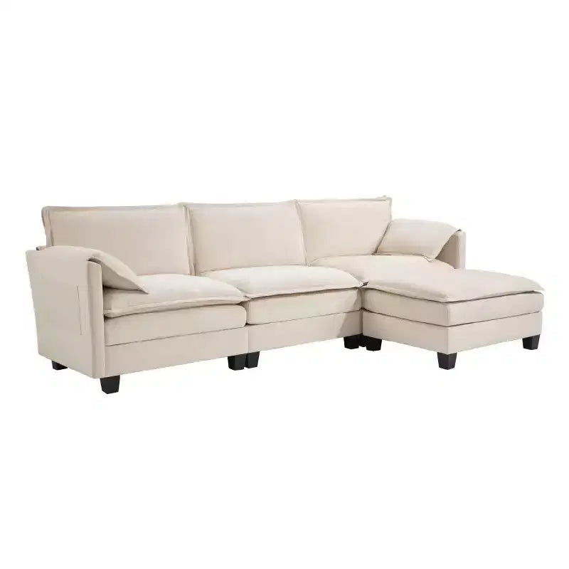 Mid-Century Modern 3-Seater Cloud Sofa with Double-Layer Cushions, Comfortable Upholstered Couch for Living Room, Bedroom-Panipeachy