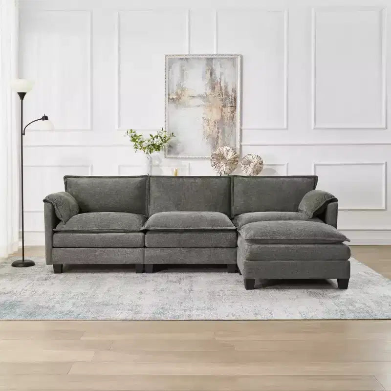 Mid-Century Modern 3-Seater Cloud Sofa with Double-Layer Cushions, Comfortable Upholstered Couch for Living Room, Bedroom-Panipeachy