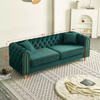 Canapé Chesterfield touffeté de luxe moderne de 86 po, canapé 3 places avec accoudoirs arrondis et bordure dorée pour salon, chambre ou appartement - Panipeachy