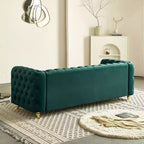Canapé Chesterfield touffeté de luxe moderne de 86 po, canapé 3 places avec accoudoirs arrondis et bordure dorée pour salon, chambre ou appartement - Panipeachy