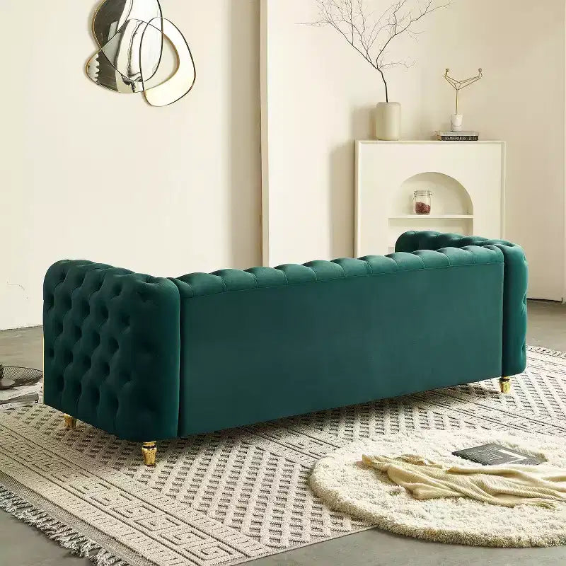 Canapé Chesterfield touffeté de luxe moderne de 86 po, canapé 3 places avec accoudoirs arrondis et bordure dorée pour salon, chambre ou appartement - Panipeachy