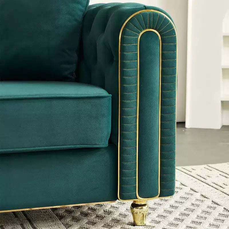 Canapé Chesterfield touffeté de luxe moderne de 86 po, canapé 3 places avec accoudoirs arrondis et bordure dorée pour salon, chambre ou appartement - Panipeachy