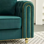 Canapé Chesterfield touffeté de luxe moderne de 86 po, canapé 3 places avec accoudoirs arrondis et bordure dorée pour salon, chambre ou appartement - Panipeachy