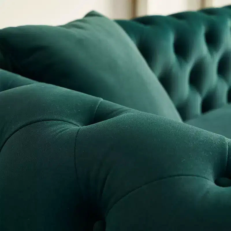 Canapé Chesterfield touffeté de luxe moderne de 86 po, canapé 3 places avec accoudoirs arrondis et bordure dorée pour salon, chambre ou appartement - Panipeachy