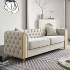 Canapé Chesterfield touffeté de luxe moderne de 86 po, canapé 3 places avec accoudoirs arrondis et bordure dorée pour salon, chambre ou appartement - Panipeachy