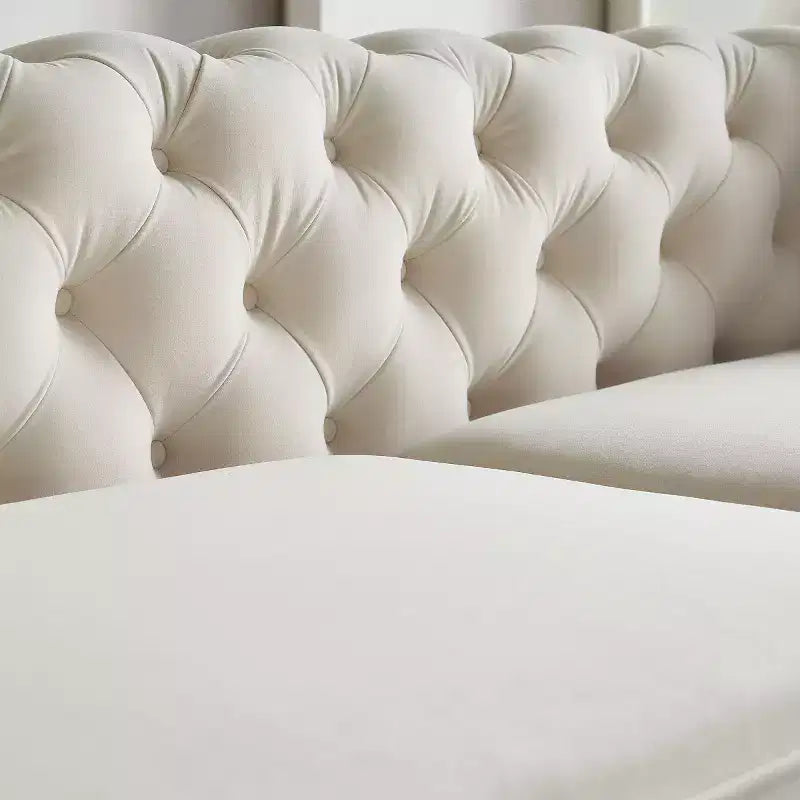Canapé Chesterfield touffeté de luxe moderne de 86 po, canapé 3 places avec accoudoirs arrondis et bordure dorée pour salon, chambre ou appartement - Panipeachy