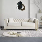86 Luxury Modern Tufted Chesterfield Sofa, 3-Seater Couch with Rolled Arms and Gold Trim for Living Room, Bedroom, or Apartment-Panipeachy