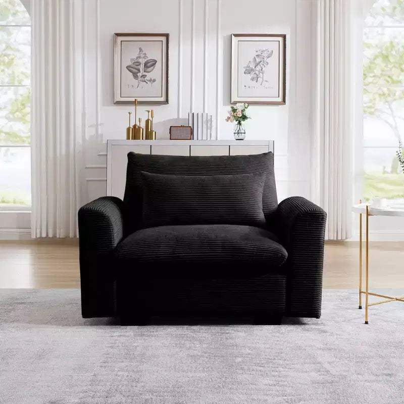 Canapé simple profond en velours côtelé de 130 cm TUYOHW avec oreiller de soutien lombaire pour salon, bureau, appartement