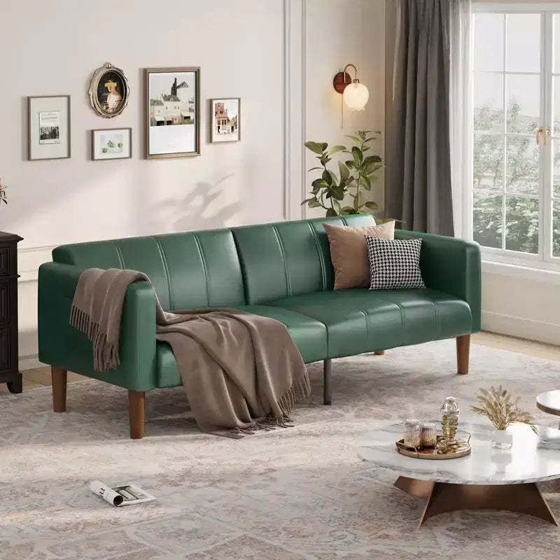 Acekool Canapé-Lit Futon 75 Pouces, Canapé Convertible en Simili Cuir, Causeuse Moderne de Style Mid-Century pour Petits Espaces, Salon, Chambre à Coucher, Vert