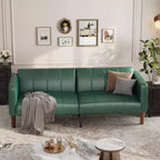 Acekool Canapé-Lit Futon 75 Pouces, Canapé Convertible en Simili Cuir, Causeuse Moderne de Style Mid-Century pour Petits Espaces, Salon, Chambre à Coucher, Vert