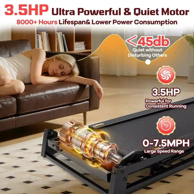 Tapis de course pliable 3,5 CV pour la maison/le bureau, inclinaison sur 3 niveaux, 12 km/h, 64 programmes, cours GRATUITS et contrôle par application, moniteur de fréquence cardiaque, tapis de course pour la course et la marche