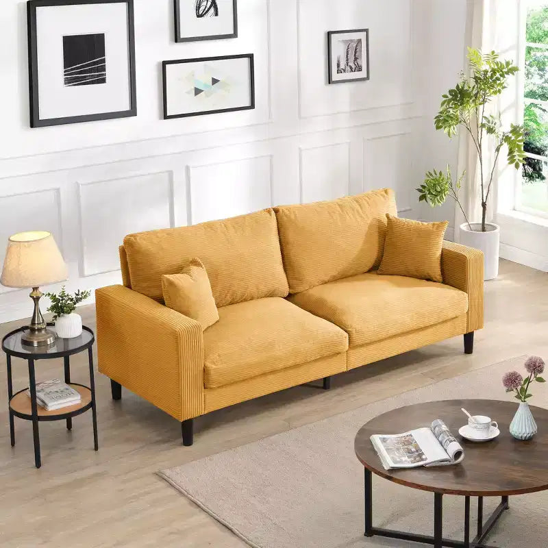 TUYOHW Canapé 3 places en velours côtelé haute résilience de 190 cm avec 2 coussins pour salon, chambre, appartement