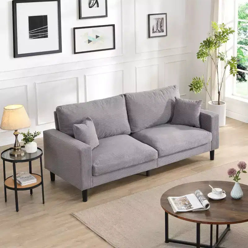 TUYOHW 74.8 Inch Corduroy High Resilience 3-Seater Sofa with 2 Throw Pillows for Living Room,Bedroom,Apartment