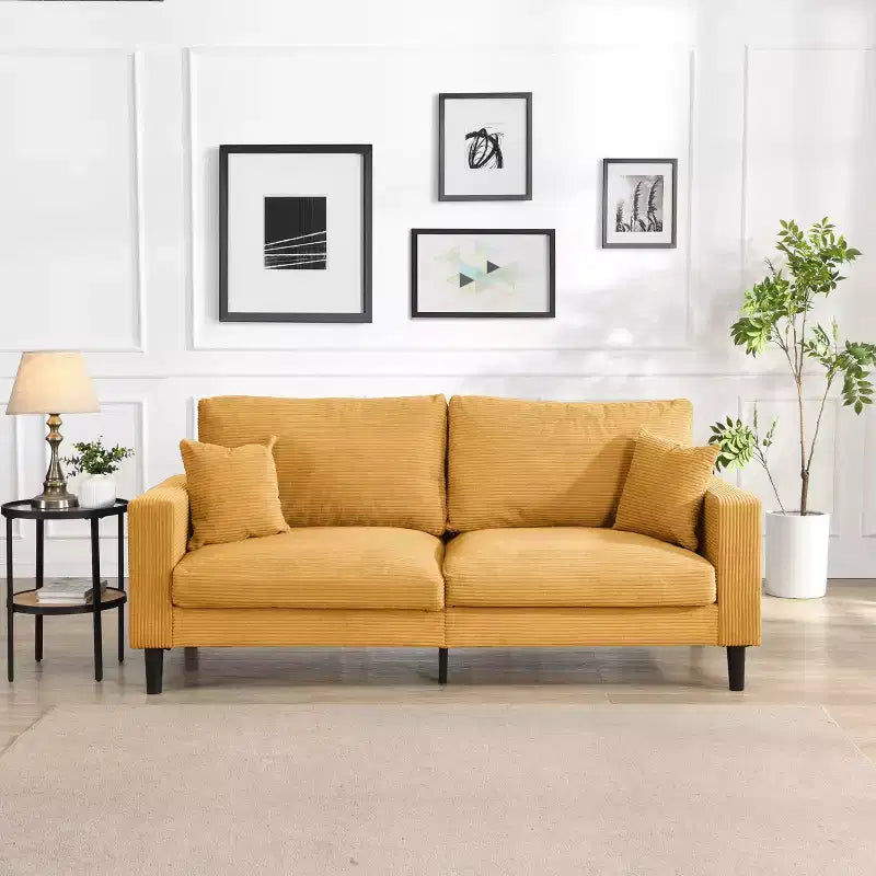 TUYOHW 74.8 Inch Corduroy High Resilience 3-Seater Sofa with 2 Throw Pillows for Living Room,Bedroom,Apartment